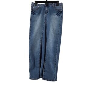 Y2K Route 66 Denim Western Maxi Skirt Stretch Long Jean Skirt Size 3/4 Boho